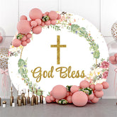 Lofaris God Bless Leaves Flower Happy Birthday Round Backdrop